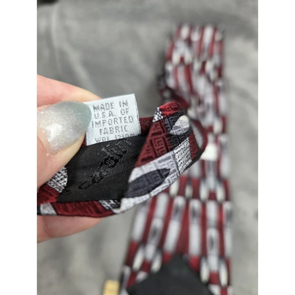 Pierre Cardin Silk Tie Retro Red Black‎ Silver Geometric
